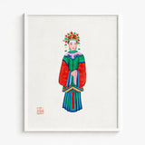Vibrant Watercolor Illustration Traditional Chinese Opera Performer Ornate Qing Dynasty Opulence, Manchu Fashion, Art