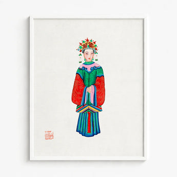 Vibrant Watercolor Illustration Traditional Chinese Opera Performer Ornate Qing Dynasty Opulence, Manchu Fashion, Art