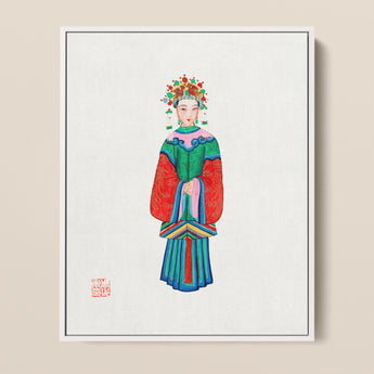 Framed Artwork Traditional Chinese Opera Performer Vibrant Red Qing Dynasty Opulence, Manchu Fashion, Art