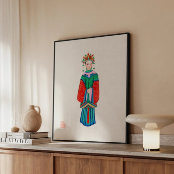 Imperial Princess - Qing Dynasty Fashion Art Print / Canvas Framed Artwork Traditional Chinese Figure Vibrant Red Green Opulence, Manchu,