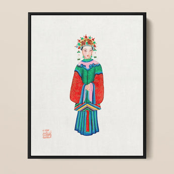 Imperial Princess - Qing Dynasty Fashion Art Print / Canvas Framed Artwork Traditional Chinese Opera Performer Vibrant Red Qing Dynasty