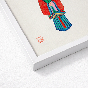Framed Artwork Figure Vibrant Traditional Attire Rich Reds Qing Dynasty Opulence, Manchu Fashion, Art