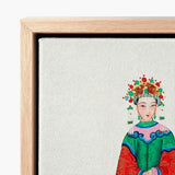 Framed Canvas Print Traditional Chinese Woman Vibrant Green Qing Dynasty Opulence, Manchu Fashion, Art