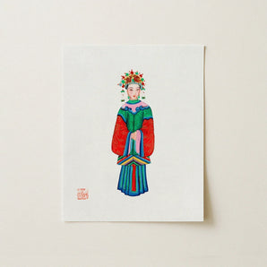 Imperial Princess - Qing Dynasty Fashion Art Print / Canvas Vibrant Hand-painted Illustration Traditional Chinese Woman Ornate Ceremonial