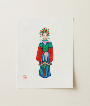 Vibrant Hand-painted Illustration Traditional Chinese Woman Ornate Ceremonial Qing Dynasty Opulence, Manchu Fashion, Art