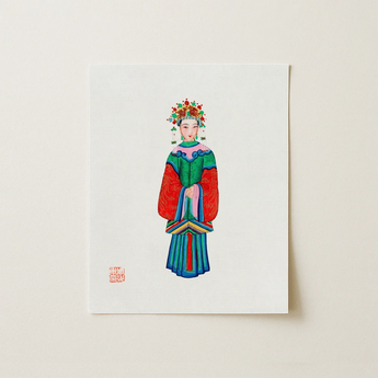 Imperial Princess - Qing Dynasty Fashion Art Print / Canvas Vibrant Hand-painted Illustration Traditional Chinese Woman Ornate Ceremonial
