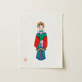 Imperial Princess - Qing Dynasty Fashion Art Print / Canvas Vibrant Hand-painted Illustration Traditional Chinese Woman Ornate Ceremonial