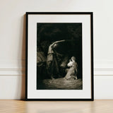 An Incantation - John Dixon Art Print / Canvas Black-framed Artwork Dramatic Monochrome Two Figures Intense, Chalked Circumference