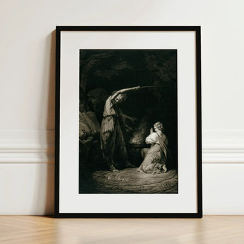 An Incantation - John Dixon Art Print / Canvas Black-framed Artwork Dramatic Monochrome Two Figures Intense, Chalked Circumference