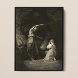 An Incantation - John Dixon Art Print / Canvas Black-framed Monochrome Artwork Dramatic Scene Two Figures Classical, Chalked Circumference