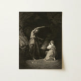 An Incantation - John Dixon Art Print / Canvas Black-and-white Dramatic Scene Robed Figure Sword Woman Dark, Chalked Circumference