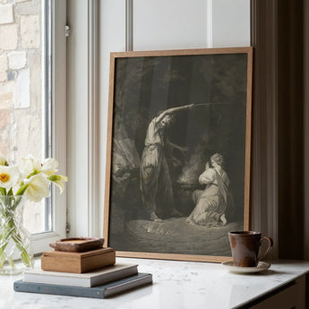 An Incantation - John Dixon Art Print / Canvas Framed Black-and-white Print Classical Two Figures Dramatic Poses John Dixon Art, Chalked