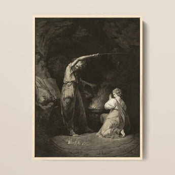 An Incantation - John Dixon Art Print / Canvas Framed Black-and-white Dramatic Scene Two Figures Classical Attire John Dixon Art, Chalked