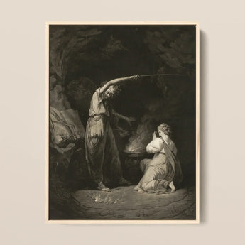 An Incantation - John Dixon Art Print / Canvas Framed Black-and-white Dramatic Scene Two Figures Classical Attire, Chalked Circumference