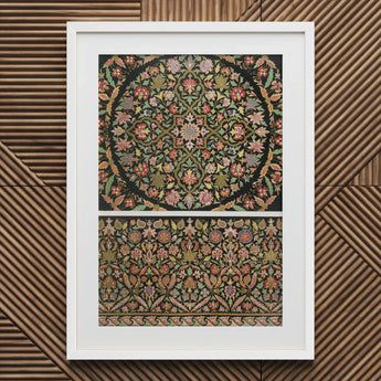 Indian Embroidery - Matthew Digby Wyatt Art Print / Canvas Framed Artwork Intricate Symmetrical Floral Patterns Muted Pinks, 19th-century,
