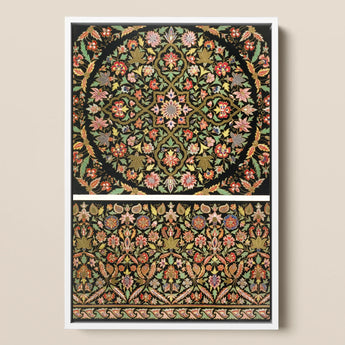 Indian Embroidery - Matthew Digby Wyatt Art Print / Canvas Framed Ornate Floral Tapestry Intricate Patterns Vibrant Pinks, 19th-century,