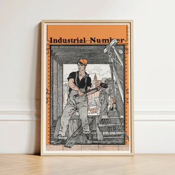 Framed Poster Black-and-orange Illustration Industrial Worker Number, Edward Penfield’s, Penfield Art, Print, Steel-rivet Border
