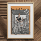 Industrial Number - Edward Penfield Art Print / Canvas Framed Print Black-and-white Illustration Construction Worker Orange Cap Industrial