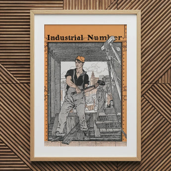 Industrial Number - Edward Penfield Art Print / Canvas Framed Black-and-white Illustration Construction Worker Orange Cap, Penfield’s,