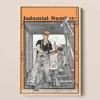 Industrial Number - Edward Penfield Art Print / Canvas Orange-framed Poster Titled Industrial Number Black-and-white Illustrated