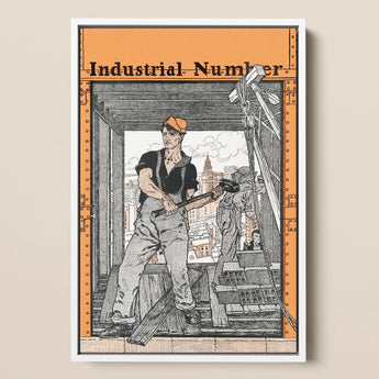Industrial Number - Edward Penfield Art Print / Canvas Orange-framed Poster Titled Industrial Number Black-and-white Illustration