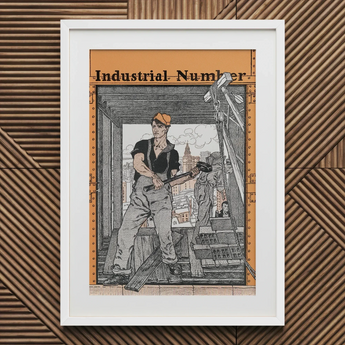 Industrial Number - Edward Penfield Art Print / Canvas White-framed Print Black-and-orange Illustration Industrial Worker Construction Site