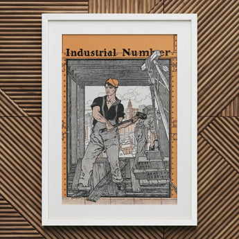 Industrial Number - Edward Penfield Art Print / Canvas White-framed Black-and-orange Illustration Worker Construction Site, Penfield’s,