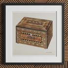 Inlaid Sewing Box - Francis Law Durand Folk Art Print, 12x12’’ / 31x31cm / Black Frame / 2’’ Matboard, Ornate Wooden Box Intricate