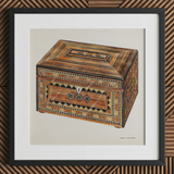 Inlaid Sewing Box - Impresión de arte folk de Francis Law Durand / Lienzo, 12x12’’ / 31x31cm / Marco negro / Paspartú, Pósters, impresiones y arte visual