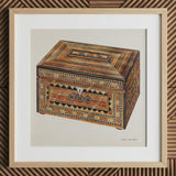 Inlaid Sewing Box - Impresión de arte folk de Francis Law Durand / Lienzo, 12x12’’ / 31x31cm / Marco natural / Paspartú, Pósters, impresiones y arte visual