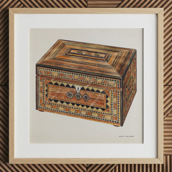 Inlaid Sewing Box - Impresión de arte folk de Francis Law Durand / Lienzo, 12x12’’ / 31x31cm / Marco natural / Paspartú, Pósters, impresiones y arte visual