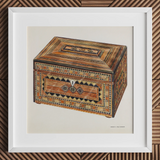 Inlaid Sewing Box - Impresión de arte folk de Francis Law Durand / Lienzo, 12x12’’ / 31x31cm / Marco blanco / Paspartú, Pósters, impresiones y arte visual