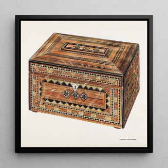Inlaid Sewing Box - Francis Law Durand Folk Art Print / Canvas, 12x12’’ / 31x31cm / Black Frame, Posters Prints & Visual Artwork, Toby Leon