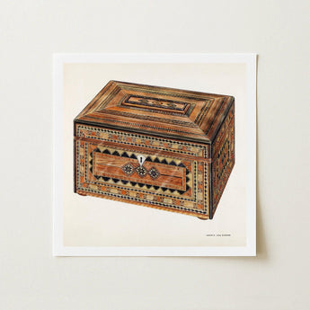 Inlaid Sewing Box - Francis Law Durand Folk Art Print / Canvas Intricate Wooden Geometric Patterns Central Diamond-shaped, Exquisite,