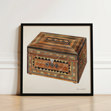 Intricate Wooden Inlaid Chest Geometric Diamond-patterned Designs Central Francis Law Durand, Exquisite, Masterpiece