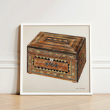 Intricately Inlaid Wooden Chest Geometric Diamond-patterned Designs Central Francis Law Durand, Exquisite, Masterpiece
