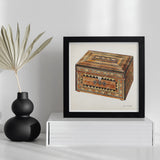 Inlaid Sewing Box - Francis Law Durand Folk Art Print / Canvas Framed Artwork Ornate Wooden Geometric Patterns Decorative, Exquisite,