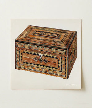 Intricate Wooden Inlaid Box Geometric Diamond Patterns Warm Francis Law Durand, Exquisite, Masterpiece
