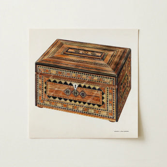 Inlaid Sewing Box - Francis Law Durand Folk Art Print / Canvas Intricate Wooden Geometric Diamond Patterns Warm, Exquisite, Masterpiece