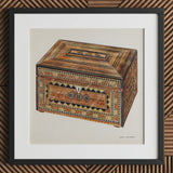 Inlaid Sewing Box - Francis Law Durand Folk Art Print / Canvas Intricately Designed Wooden Geometric Patterns Central, Exquisite,