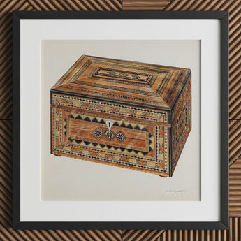 Inlaid Sewing Box - Francis Law Durand Folk Art Print / Canvas Intricately Designed Wooden Geometric Patterns Central, Exquisite,