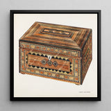 Inlaid Sewing Box - Francis Law Durand Folk Art Print / Canvas Intricately Wooden Geometric Floral Patterns Central, Exquisite, Masterpiece