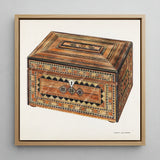 Inlaid Sewing Box - Francis Law Durand Folk Art Print / Canvas Intricately Wooden Geometric Floral Patterns Warm, Exquisite, Masterpiece
