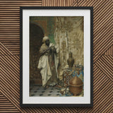 Inspection - Ludwig Deutsch Orientalism Art Print / Canvas Black-framed Detailed Historical Painting Elegantly Dressed, Lavish 19th-century