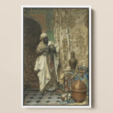 Inspection - Ludwig Deutsch Orientalism Art Print / Canvas Framed Artwork Man Traditional Attire Ornate Vessel Set Ludwig Deutsch, Lavish
