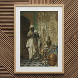 Inspection - Ludwig Deutsch Orientalism Art Print / Canvas Framed Man Traditional Attire Ornate Vessel, Lavish 19th-century Cairo, Opulent