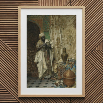 Inspection - Ludwig Deutsch Orientalism Art Print / Canvas Framed Man Traditional Attire Ornate Vessel, Lavish 19th-century Cairo, Opulent