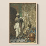 Inspection - Ludwig Deutsch Orientalism Art Print / Canvas Framed Vintage-style Painting Man Traditional Attire Ornate Vessel, Lavish