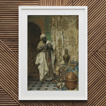Inspection - Ludwig Deutsch Orientalism Art Print / Canvas White-framed Figure Traditional Attire Ornate Dark-toned, Lavish 19th-century