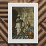 Inspection - Ludwig Deutsch Orientalism Art Print / Canvas White-framed Art Print Figure Traditional Attire Ornate Dark-toned Ludwig